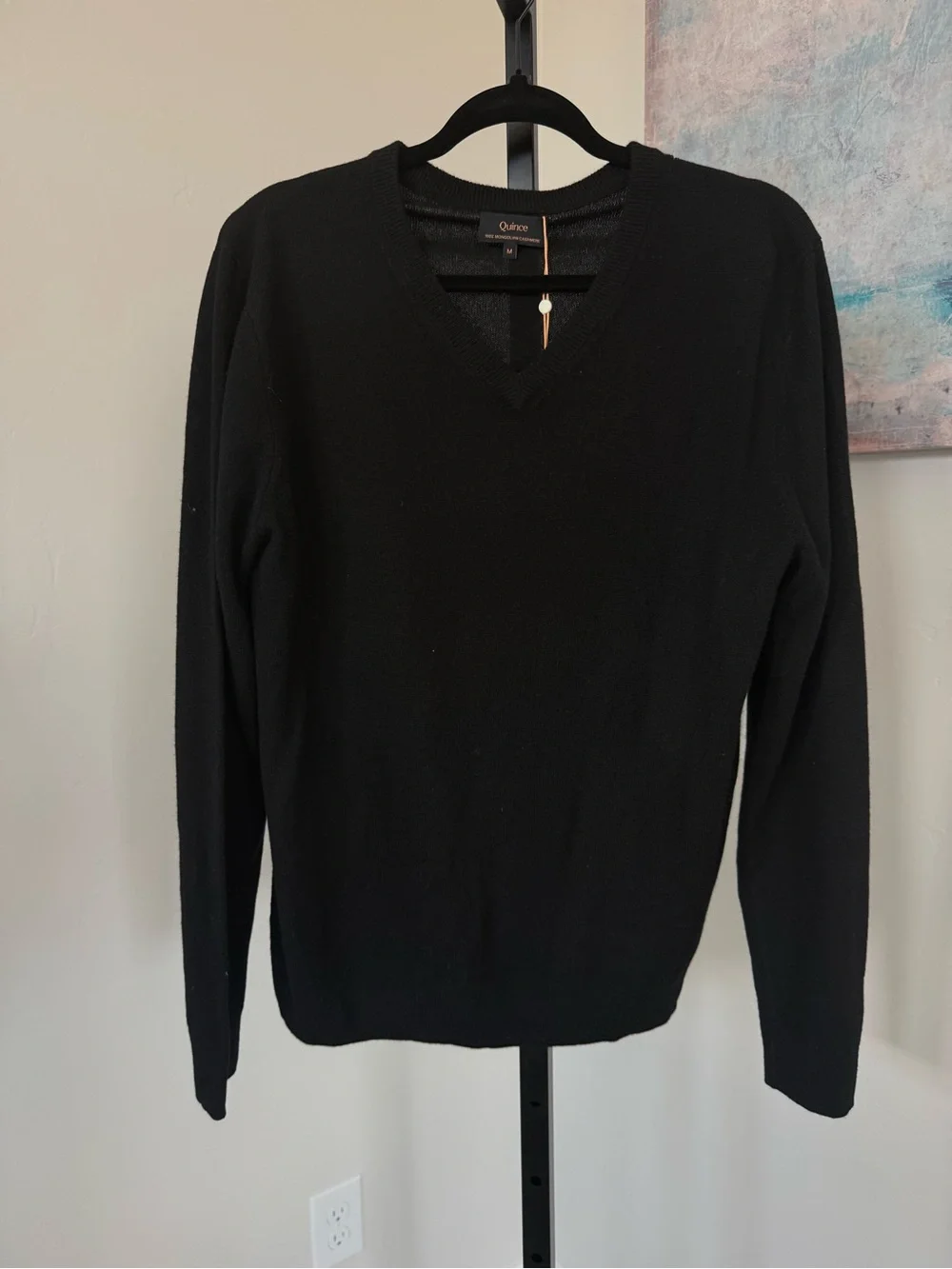NEW Quince 100% Mongolian Cashmere V Neck Pull Over Sweater Mens Medium Black